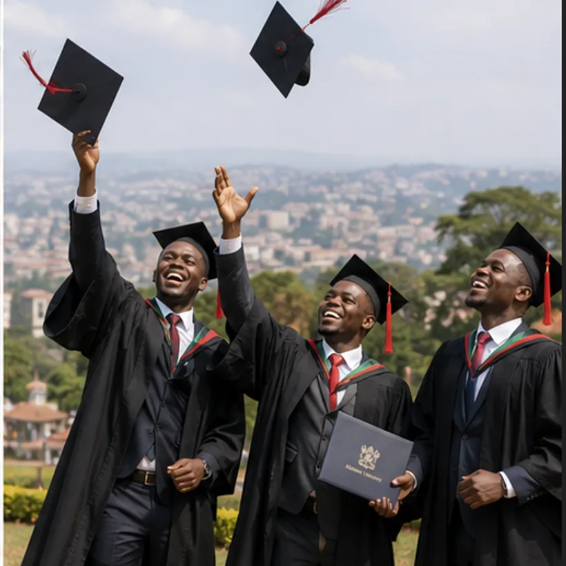 Graduands celebrating at a Ugandan university congregation.