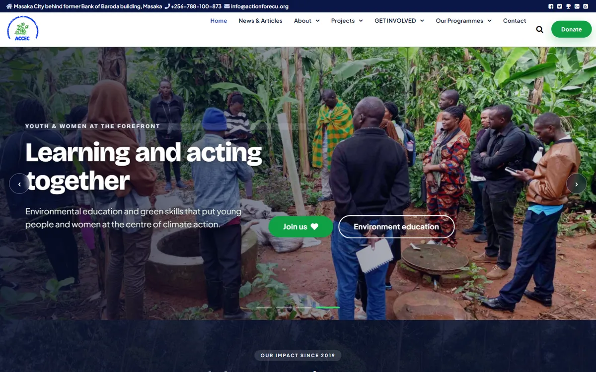 The home page of the Action for Environmental Conservation website.
