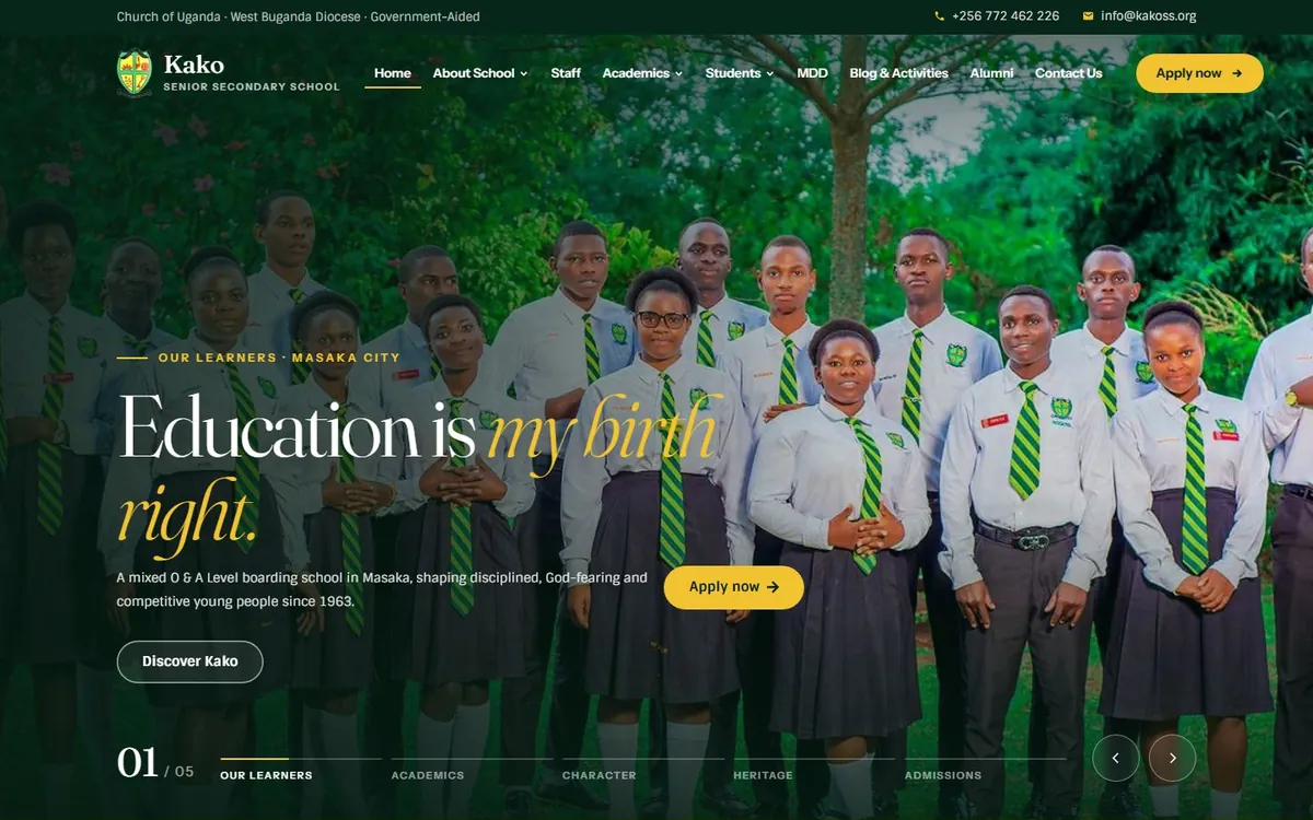 The home page of the Kako Senior Secondary School website.